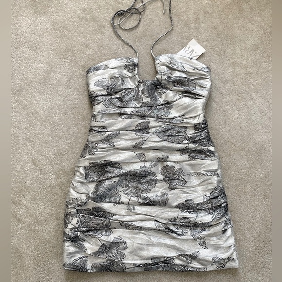 Silver, ruched mini Zara dress - Picture 2 of 9